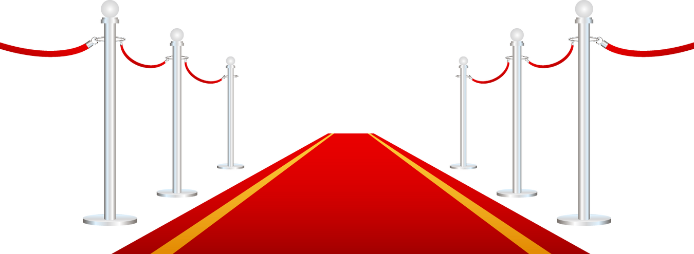 Red carpet with red ropes on golden stanchions